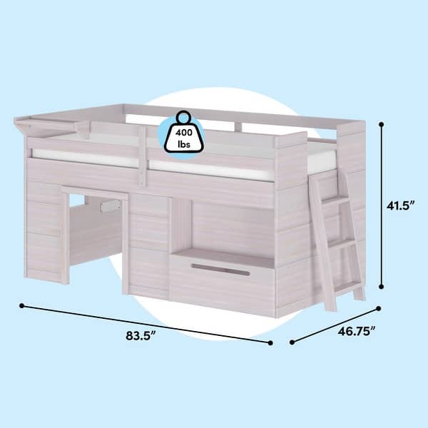 dimension image slide 5 of 8, Max & Lily Farmhouse Twin Low Loft Bed with 1-drawer Storage and Shelf