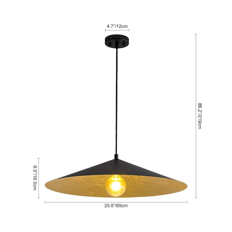 Black Gold 1-light Minimalist Metal Oversized Shallow Cone Pendant