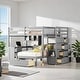 preview thumbnail 1 of 35, Elegant Full Over Twin Bunk Bed with Desk, Drawers and Shelves, Integrated Study Space, Versatile Sleeping Arrangements, Gray Grey