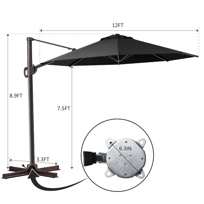 Pellebant Patio Cantilever Offset Umbrella 12 FT Round with No Base