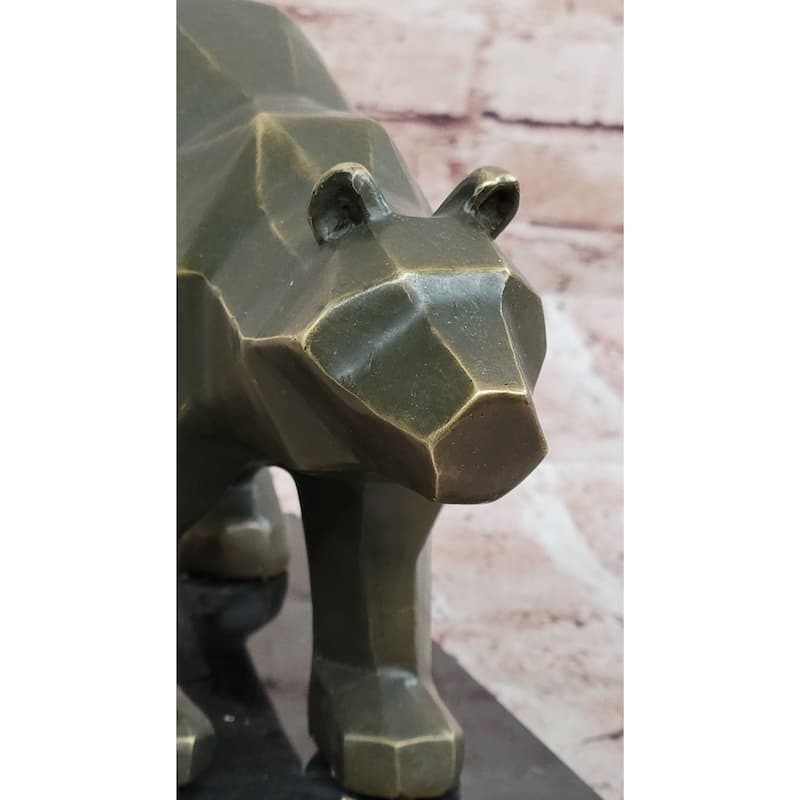Bronze Bear Statue Geometric Modern Wildlife Sculpture Numbered Decor