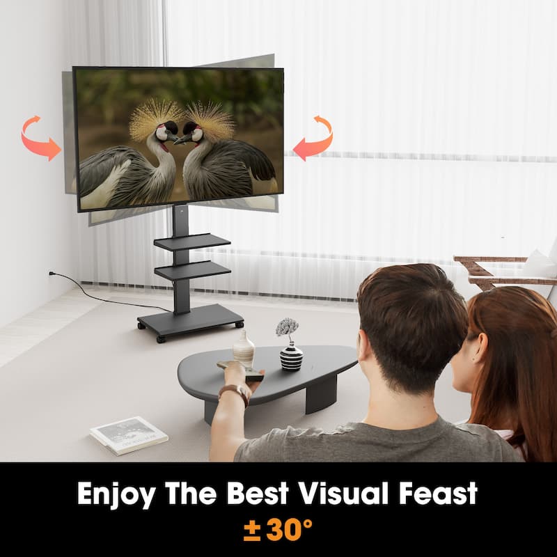 FITUEYES Rolling TV Stand with Wheels For 32-70 Inch TVs, with Power Outlet and Two Shelf TV Console ,Hold Up To 88 Lbs