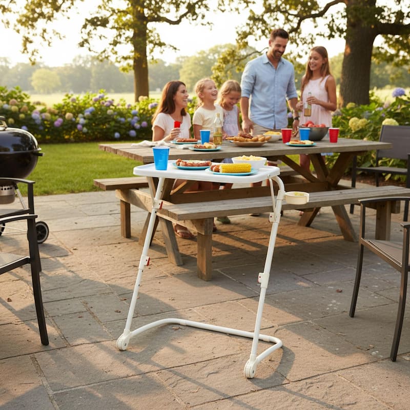Heavy Duty Camping and Backyard Patio Table Foldable 28.74IN Height, Solid Frame, AllTerrain Stability - White