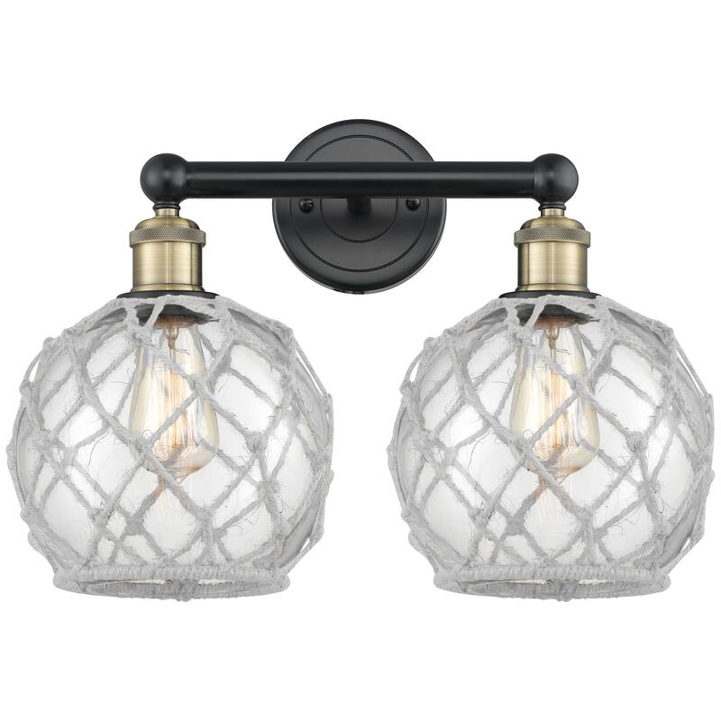 Innovations Lighting Endless Possibilities Edison - Farmhouse Rope - 2 Light 17" Bath Vanity Light - Clear Glass with White Rope/Black Antique Brass