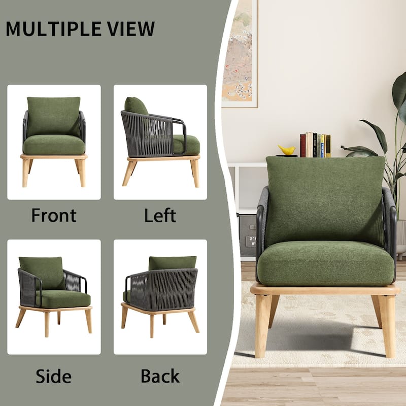 Living Room Casual Wooden Hand Braided Rope Armchair Rattan Chair for Living Room Apartment