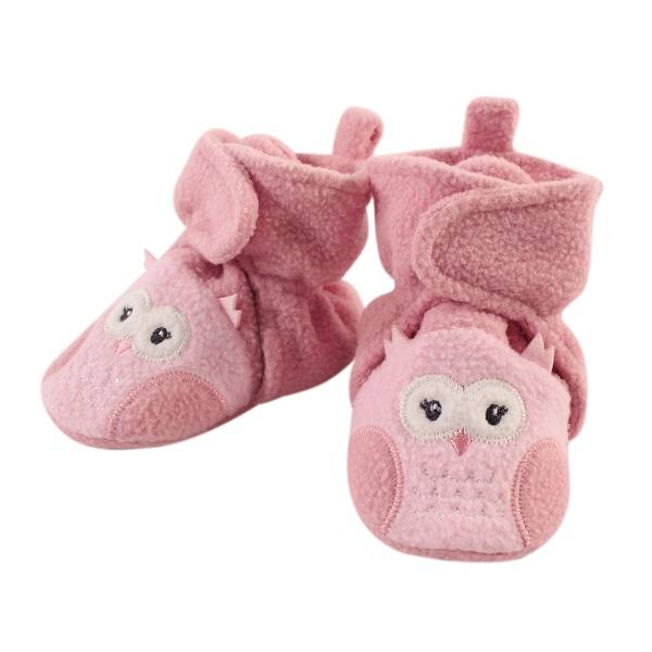 slide 1 of 1, Hudson Baby Infant Girl Cozy Fleece Booties, Pink Owl Pink Owl - 0-6 Months