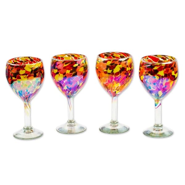 NOVICA Artisan Handblown Recycled Wine Glasses Multicolor Mexican Drinkware  'Bright Confetti'(Set of 4) - Bed Bath & Beyond - 37103898