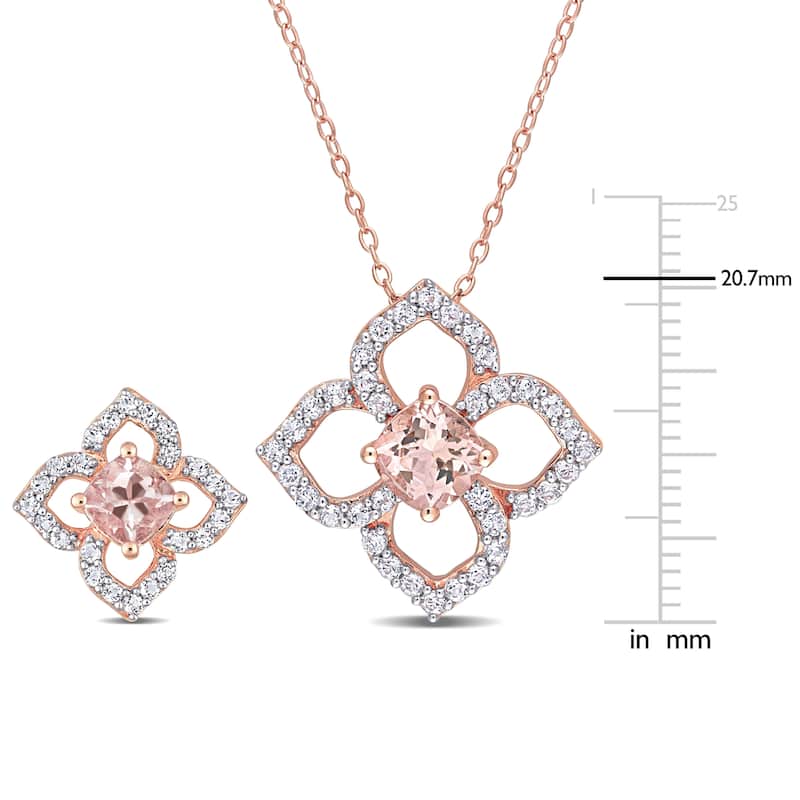 Miadora Morganite & White Topaz Quatrefoil Earrings & Necklace Set in Rose Plated Sterling Silver