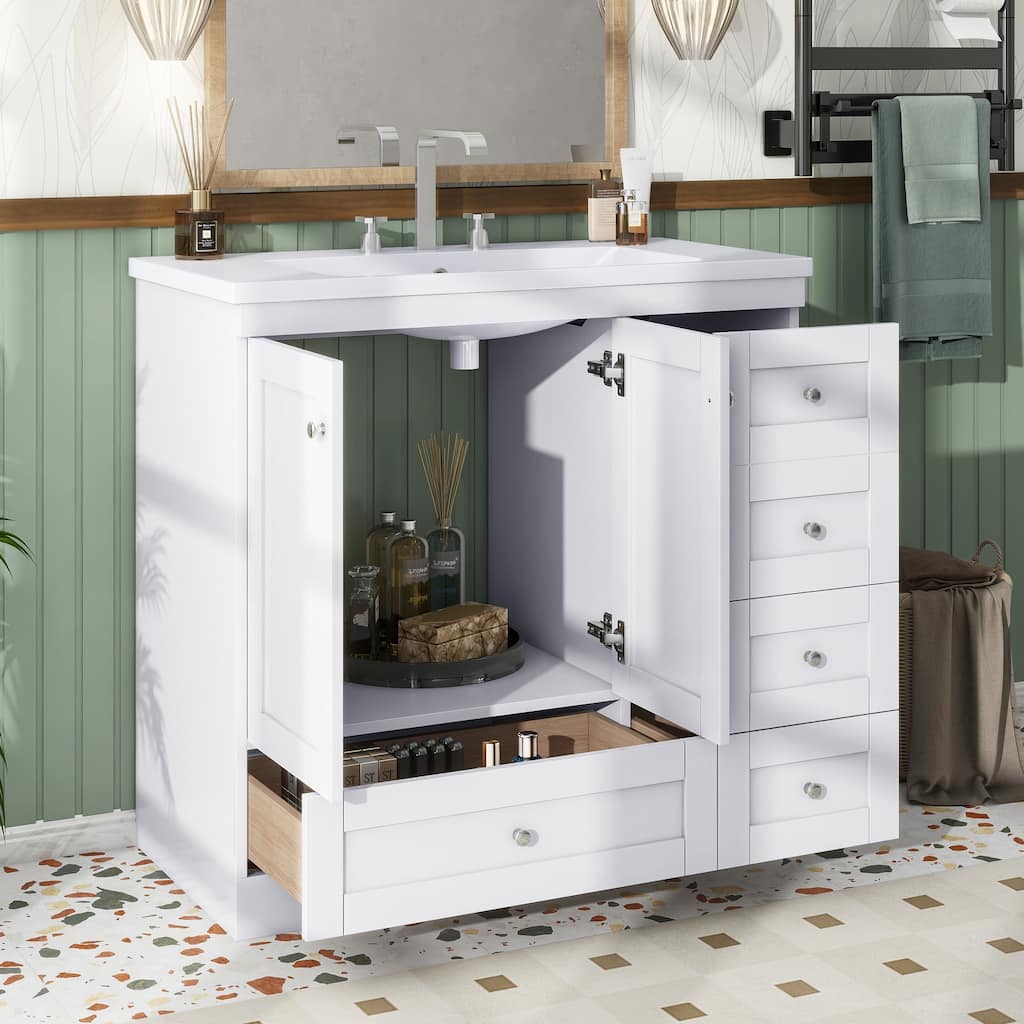 36 inch Shaker Style Free-Standing Bathroom Vanity Cabinet with Sink, 4 Soft-close Drawers and 2 Soft-close doors