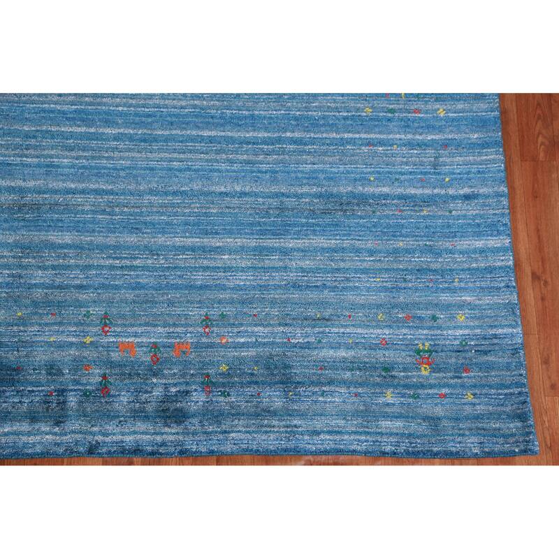 Hand Knotted Oriental 100% Wool Carpet Tribal Tribal Navy Blue & Blues Gabbeh Area Rug - 9' 10'' X 7' 10''