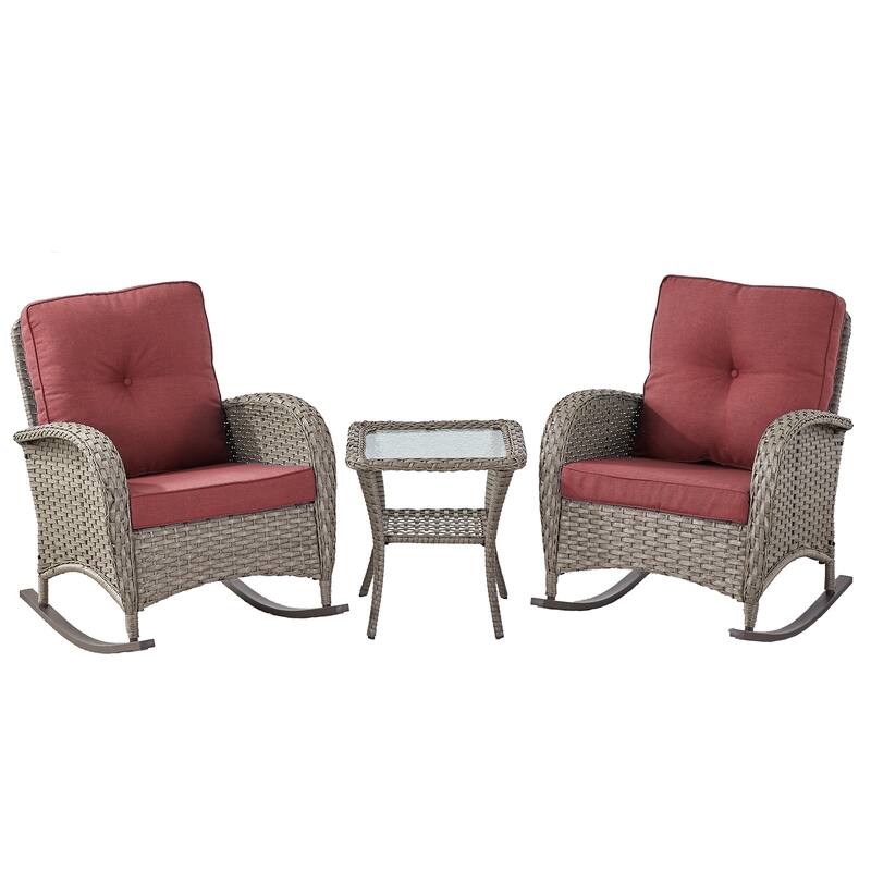 Pocassy 3 Pieces Outdoor Rocking Chairs with Side Table Patio Set.
