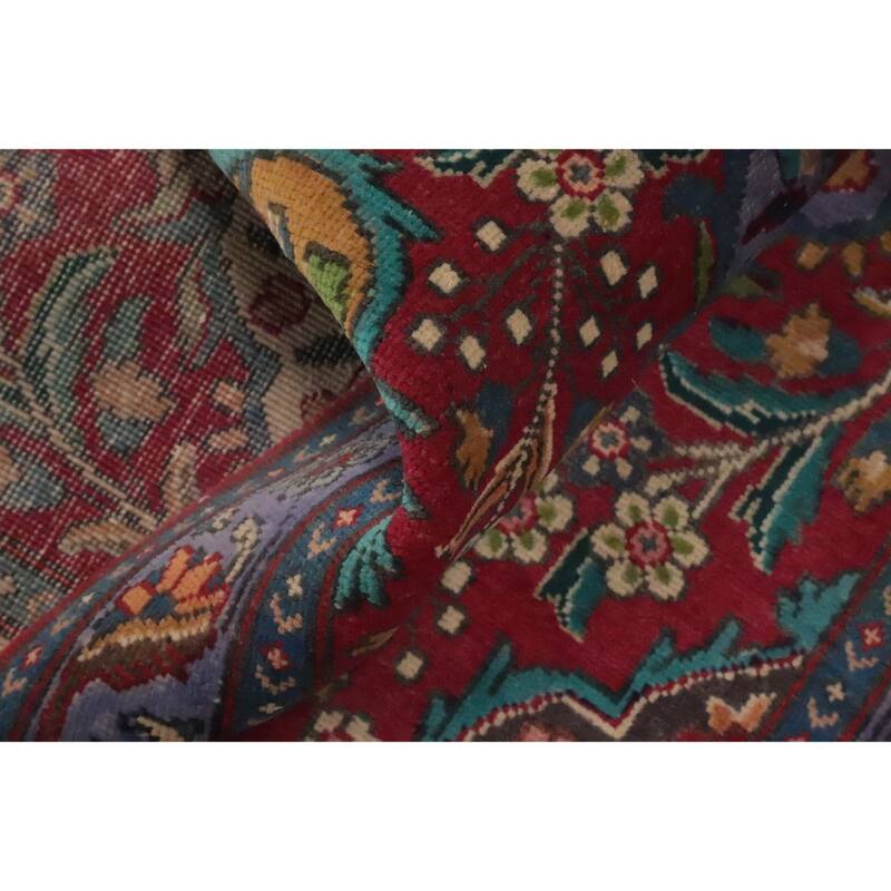 Hand Knotted Oriental 100% Wool Carpet Traditional Floral Red Tabriz Runner Rug - 11' 1'' X 3' 1''