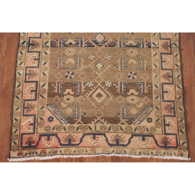Geometric Hamedan Vintage Persian Rug Handmade Wool Carpet - 3'10"x 5'1"