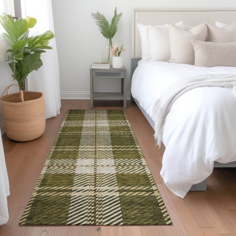 Premium Washable Super Soft Plaid Mayfield Rug - Olive - 2'3" x 7'6"