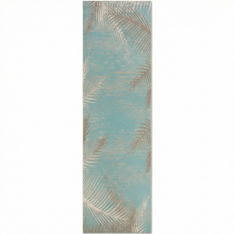 Dream Decor Rugs Samantha Coconut Creek Indoor Outdoor Area Rug - 2'3" x 7'10" Runner - Turquoise/Ivory