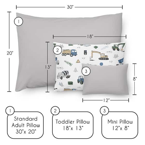 Sweet Jojo Designs Construction Truck Boy Toddler Pillow with Pillowcase 13x18 in. Grey Blue Green Transportation Zone Vehicles