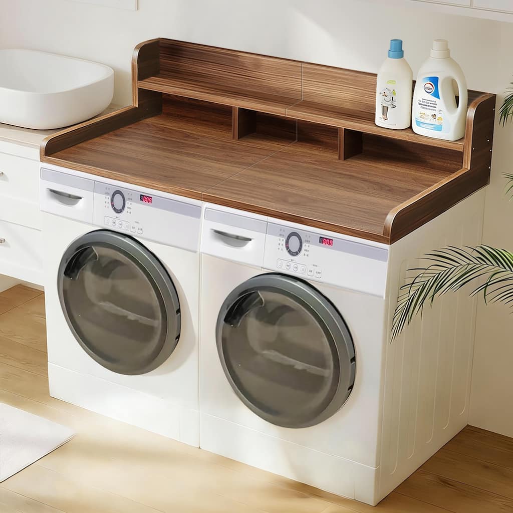 Washer Dryer Countertop with Non-slip Pads, Laundry Wood Shelf Topper with Edge, for Washer and Dryer Laundry Hamper Counter