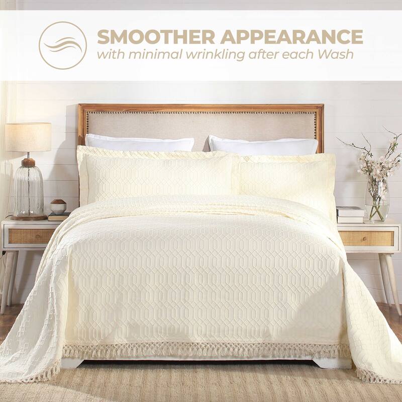 Superior Remi Jacquard Geometric Fringe Cotton Blend Bedspread Set