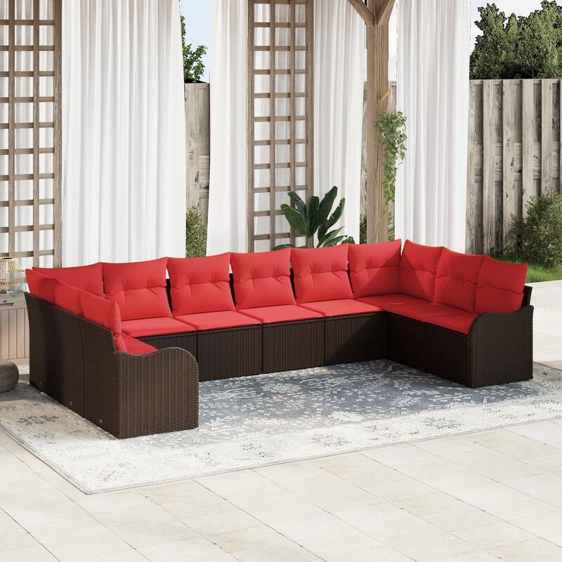 vidaXL 10/11 Garden Sofa Set with Cushions Black/Brown/Grey Poly Rattan - 135.4 x 69.9 x 27.2 - Brown without table