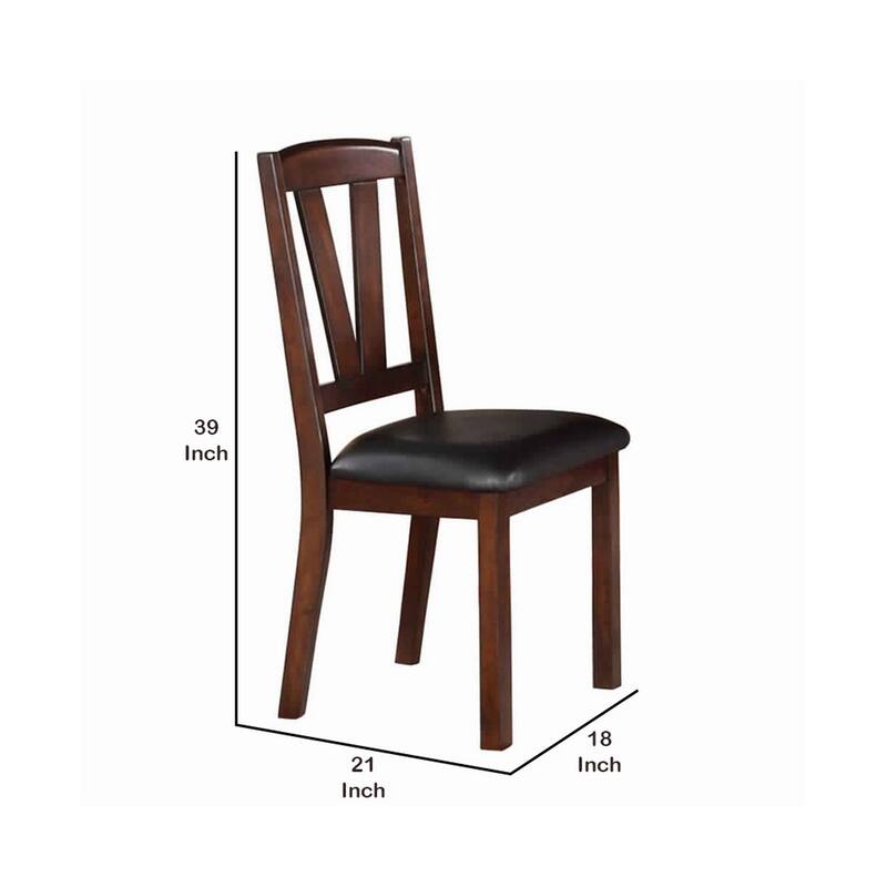 Solid Wood Leather Seat Side Chair Brown Set of 2