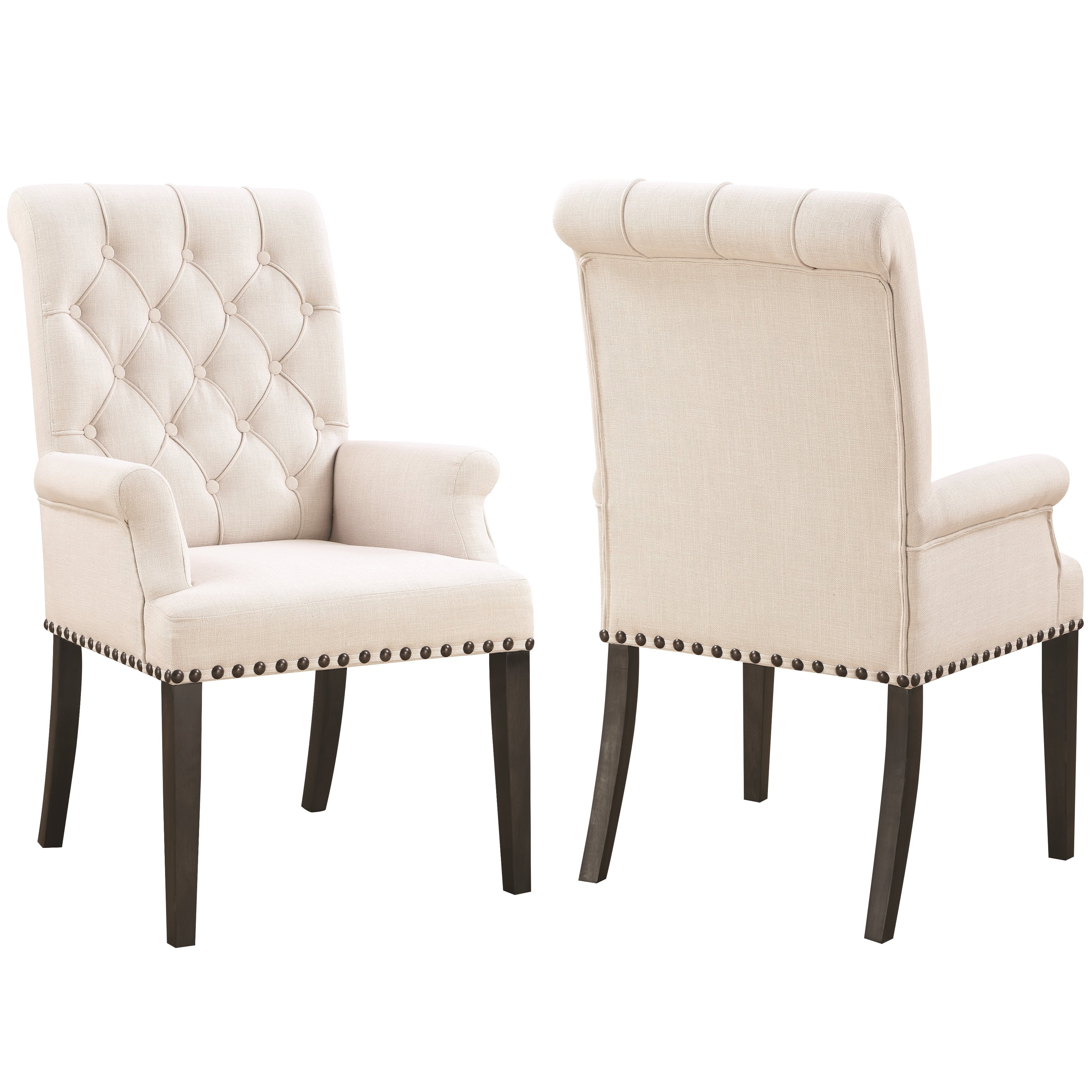 decorative rolled button tufted arm chair with nailhead trim