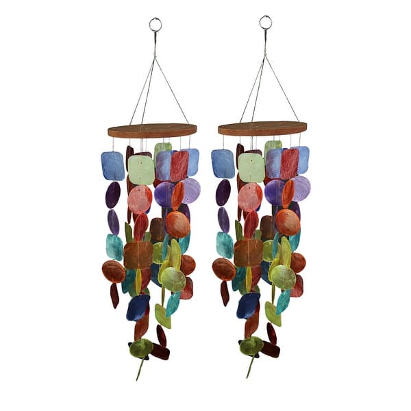 slide 2 of 3, Set Of Two 26 Inch Long Capiz Shell Hanging Wind Chimes