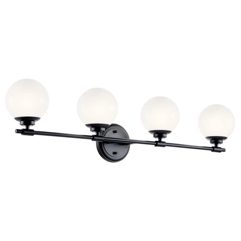 Benno 34 in. 4-Light Bathroom Vanity Light with Opal Glass - 34 in - Black