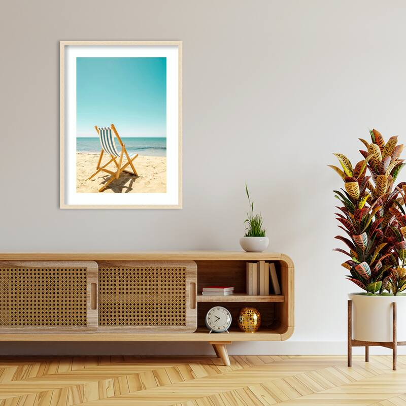 Seclusion by the Ocean by Elena Chukhlebova Wood Framed Wall Art Print - Woodgrain Stripe Blonde