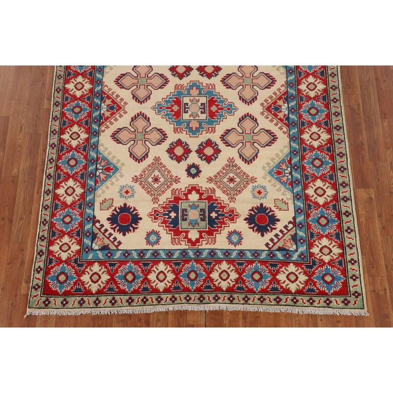 Kazak Area Rug Handmade Traditional Beige Wool Carpet - 5'0" x 7'11"