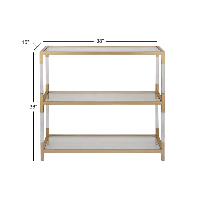 Metal 2 Shelf Console Table with Clear Glass Top and Acrylic Legs - Gold - Roche River Decor - 15"W x 38"L x 36"H