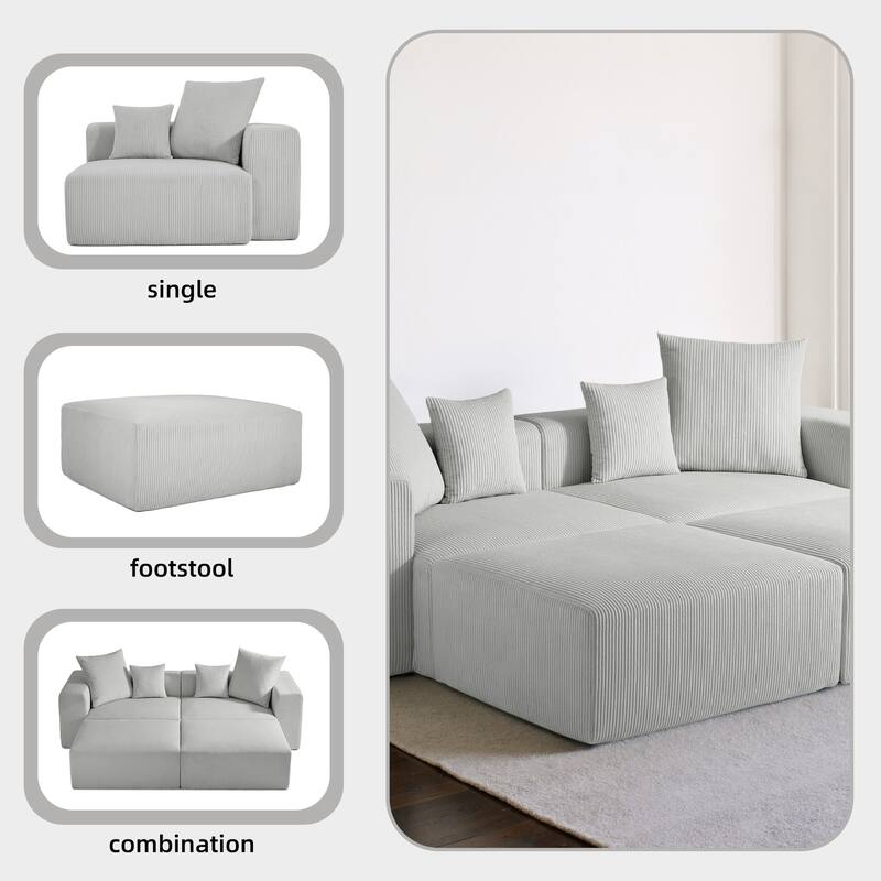 4-Piece Modern Corduroy Modular Sectional Sofa Set with 4 Throw Pillows