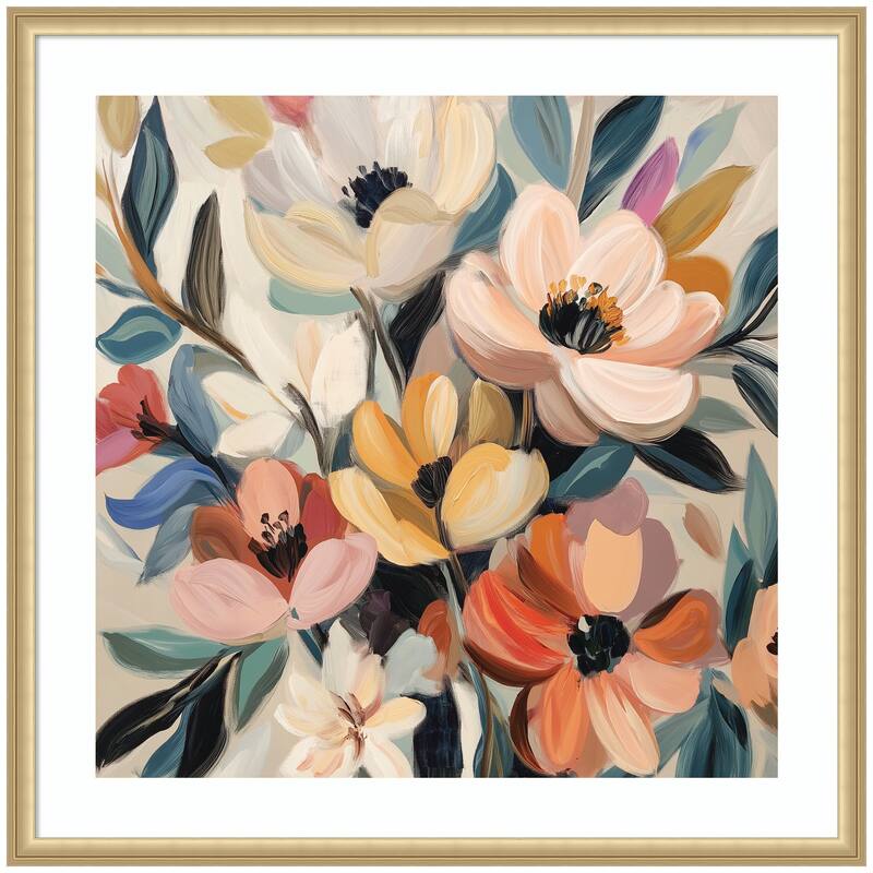 Kate and Laurel Framed Art Garden Bloom Abstract Bouquet II by The Creative Bunch Studio - 34x34 - Gold