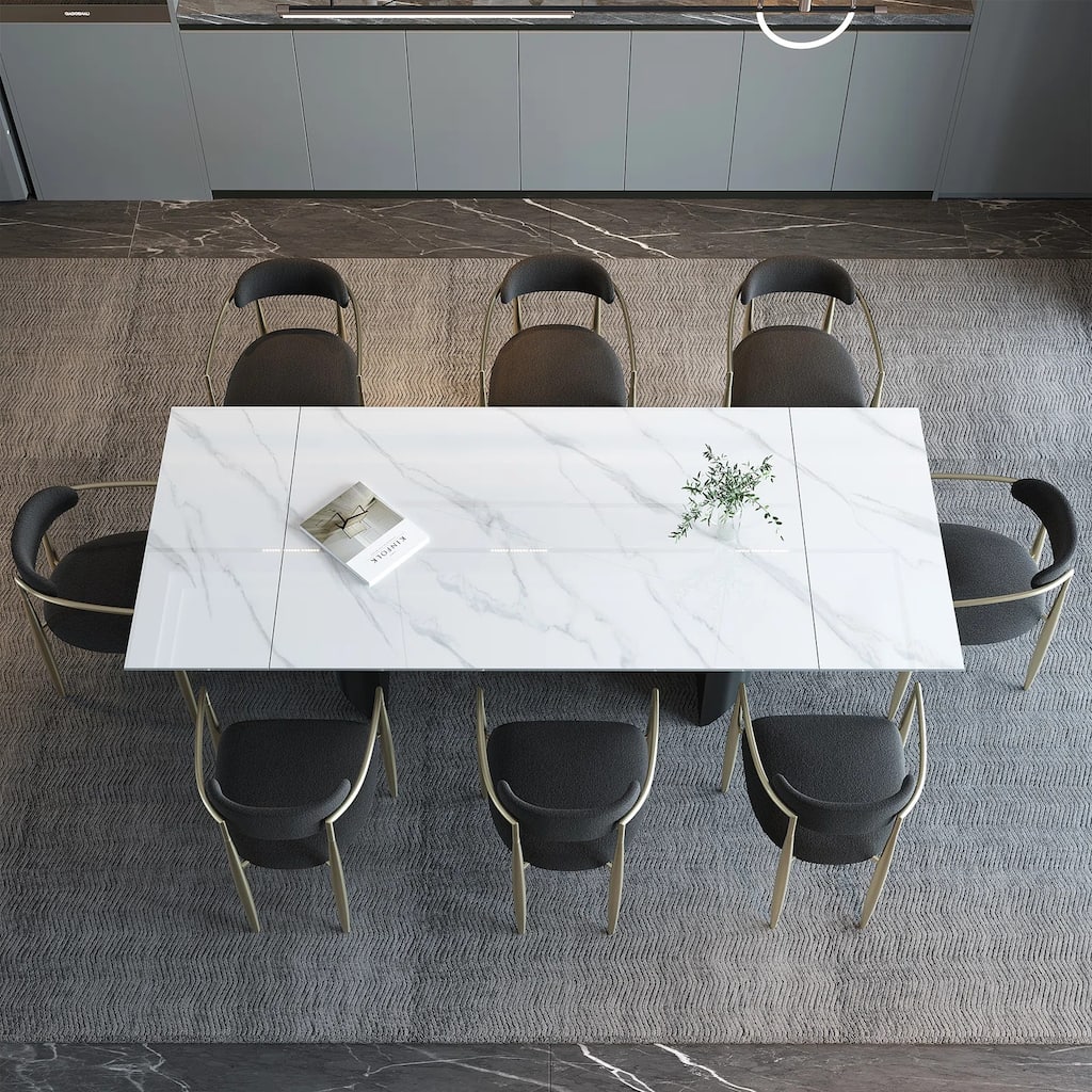 94.48 Inch Modern Minimalist 9 - Piece Extendable Sintered Stone Top Double Pedestal Dining Set