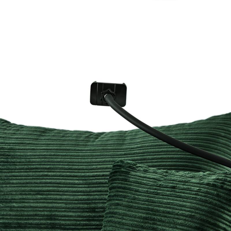 Corduroy armchair with footrest, USB charging and storage space, 250 lbs weight capacity