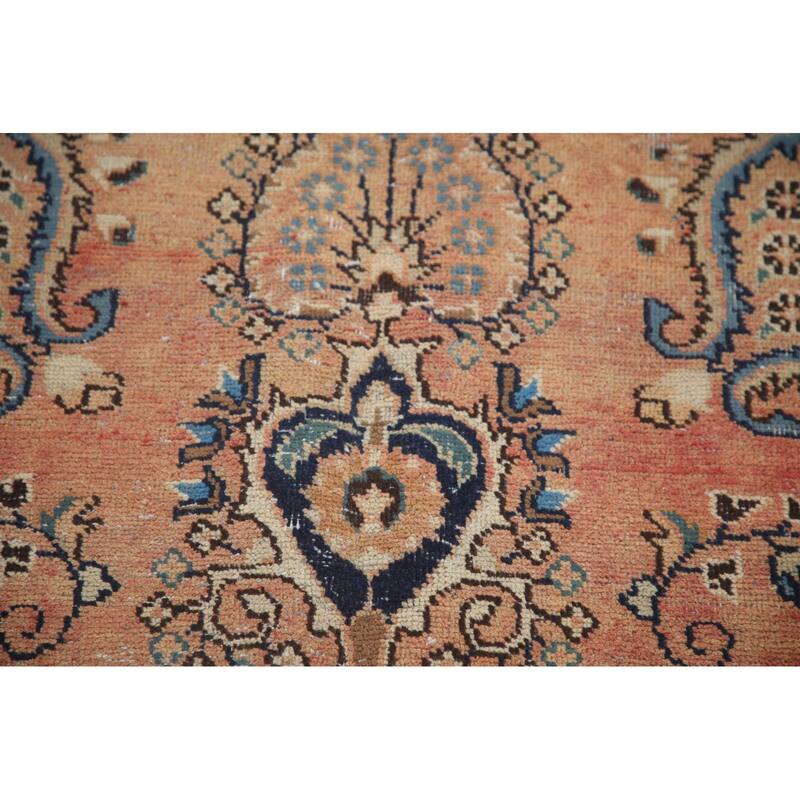 Hand Knotted Oriental 100% Wool Carpet Traditional Floral Oranges & Rust Mashad Area Rug - 9' 7'' X 6' 6''