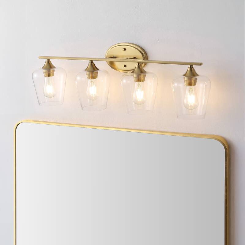 Iron/Seeded Glass LED Vanity Light, by JONATHAN Y - 4-Light - Brass Gold
