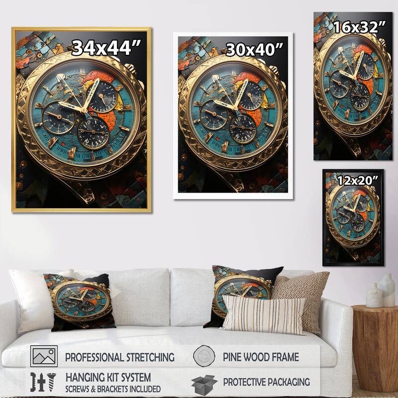 Designart "Luxury Watch Bronze Infinity III" Watches Framed Wall Art Living Room