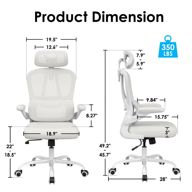 Ergonomic Office Chair, Desk Chair with Headrest and Lumbar Support, High Back Swivel Home Office Chair