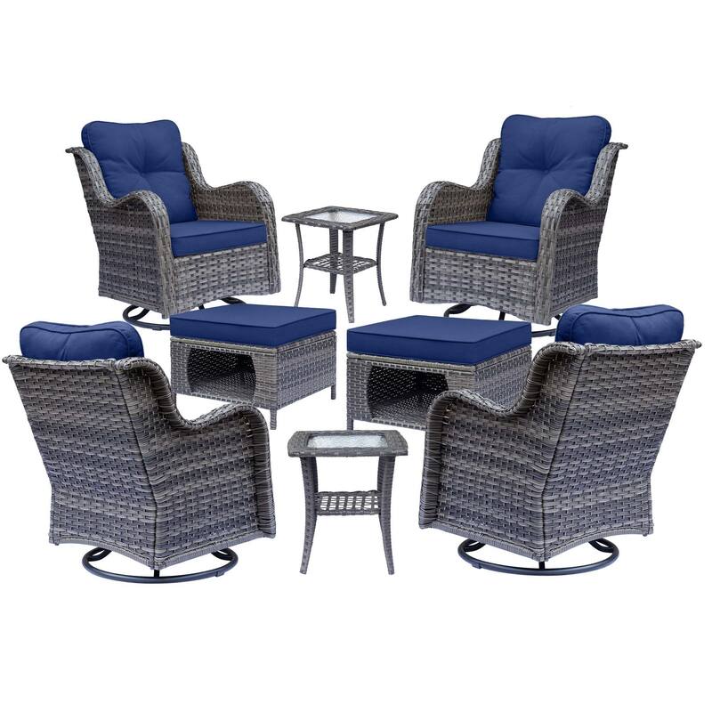 8 Piece Outdoor Patio Swivel Glider Chairs Ottoman Set with Side Table