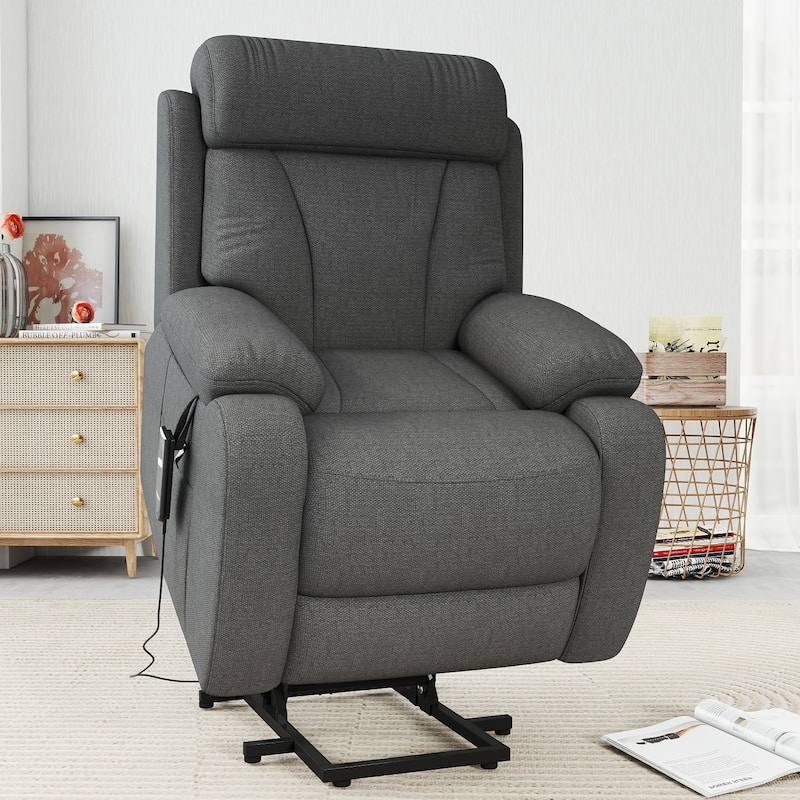 GDFStudio - Snowflake Velvet Power Lift Recliner with Remote Control - Dark Gray
