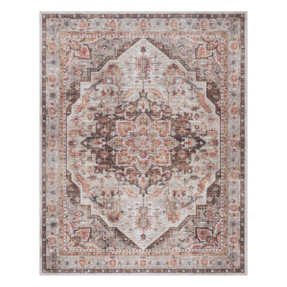 Gertmenian Crystal Print Washable Digital Printed Flat Pile Polyester Slip Resistant Area Rug Collection