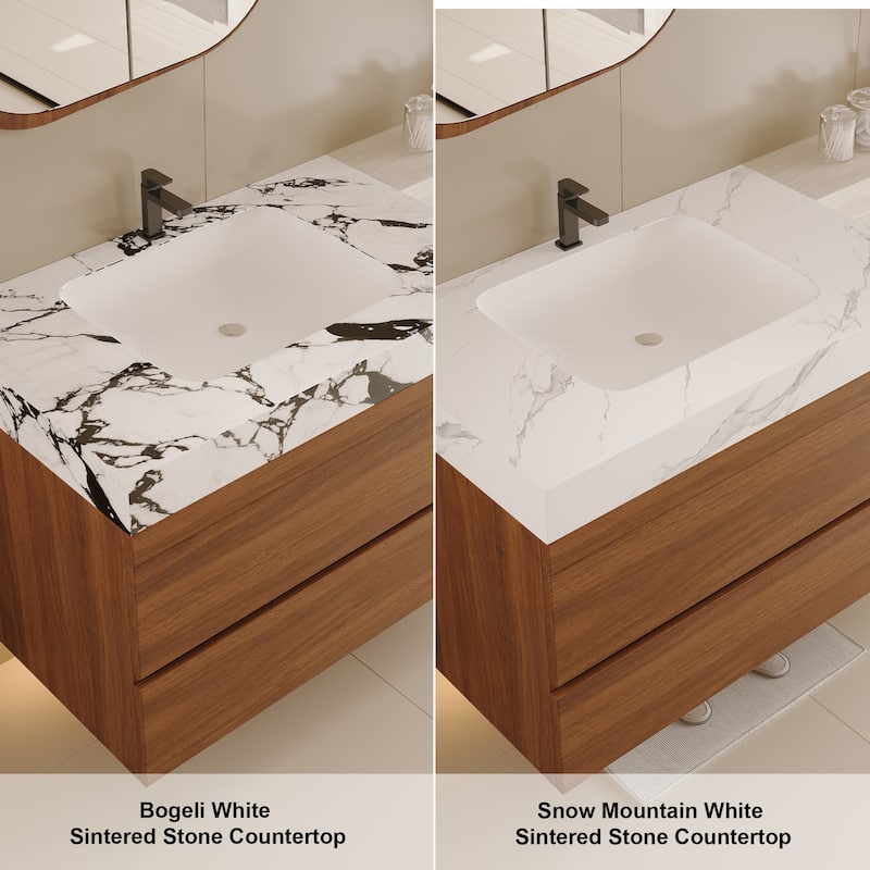 29.9" Floating Bathroom Vanity with Faux Marble Top, Ceramic Undermount Sink, Soft-Close Drawers for Modern Small Bathrooms