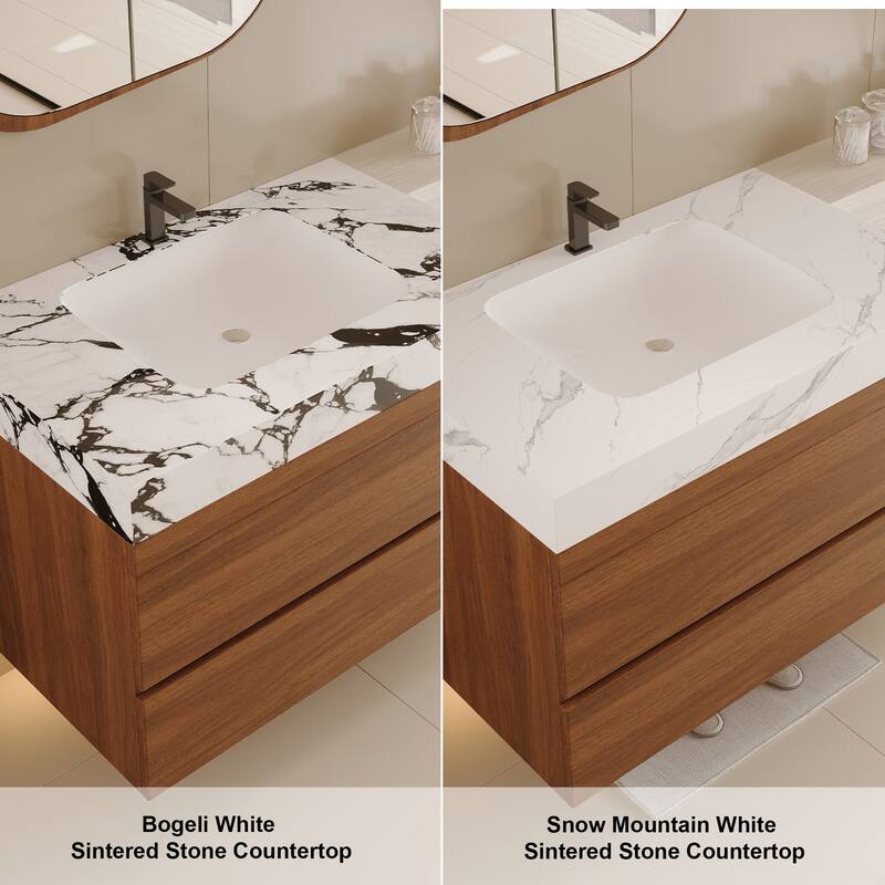 29.9" Modern Floating Bathroom Vanity - Faux Marble Top with Ceramic Undermount Sink, Wall-Mounted for Small Bathrooms