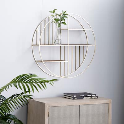Modern Open Floating Round Metal Decorative Wall Shelf - 28"