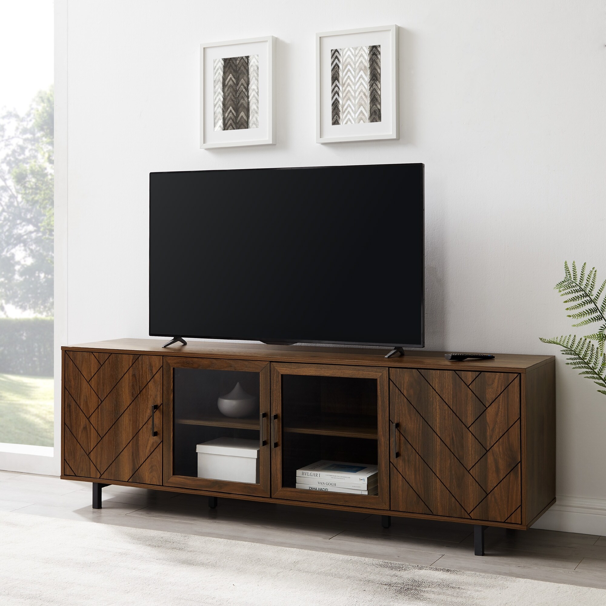 Walker Edison 70-Inch 4-Door Herringbone TV Stand - Overstock