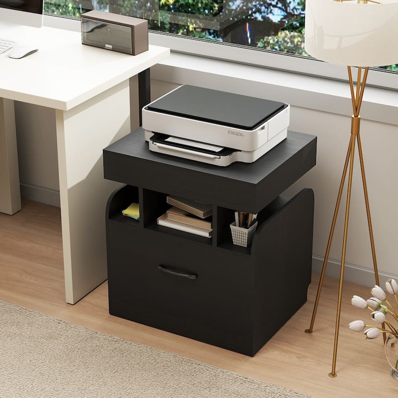 Gymax Nightstand w/ Charging Station Drawer & Sliding Top Storage Tray