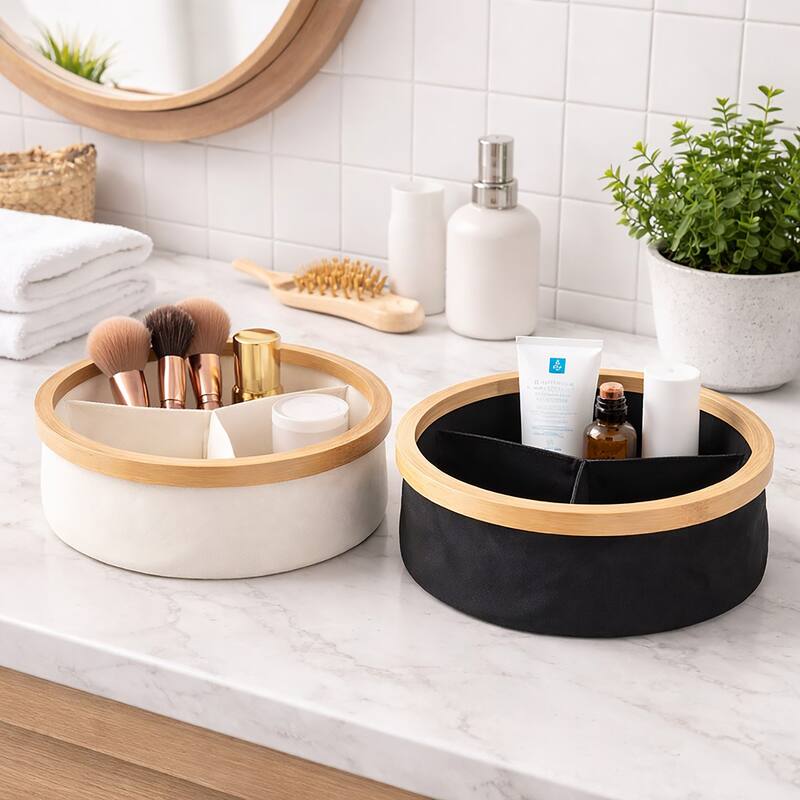 Round Foldable Storage Basket 3-Compartment Organizer - 12 L x 12 W x 4 H