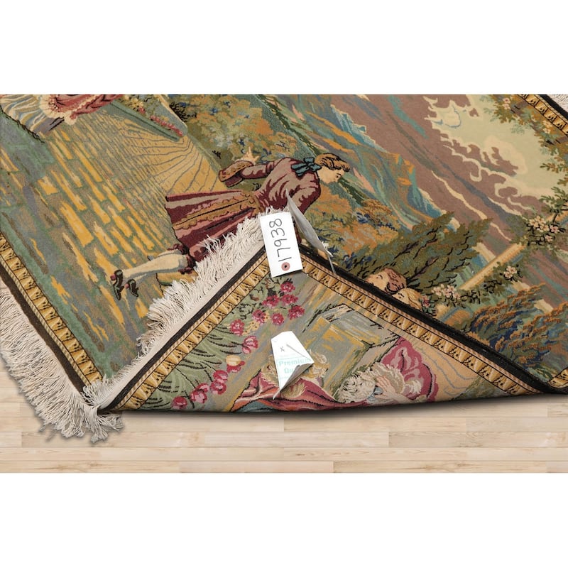 Hand Knotted Beige,Black 100% Wool Pictorial Oriental Area Rug - 3' 2'' x 4' 10''