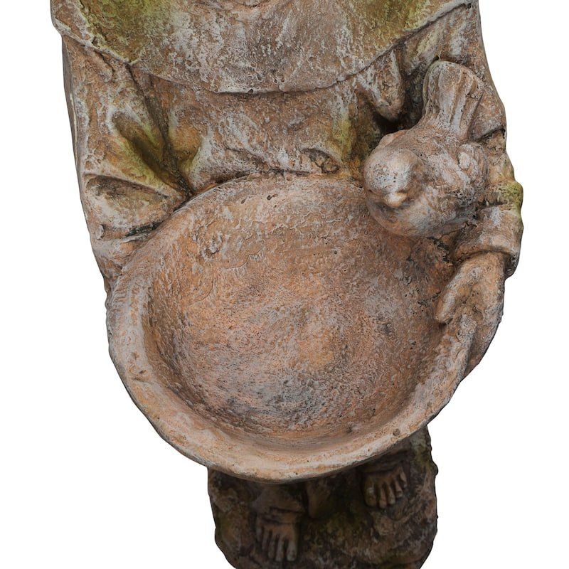 Old World St. Francis Statue w/ Bird Feeder with Mossy Finish