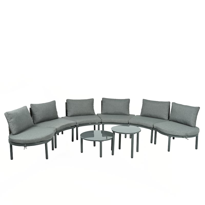8-Piece Patio Sofa Furniture Set, Half Moon Outdoor Sectional Sofa with 2 High-Low Coffee Tables, PE Wicker Rattan - Grey